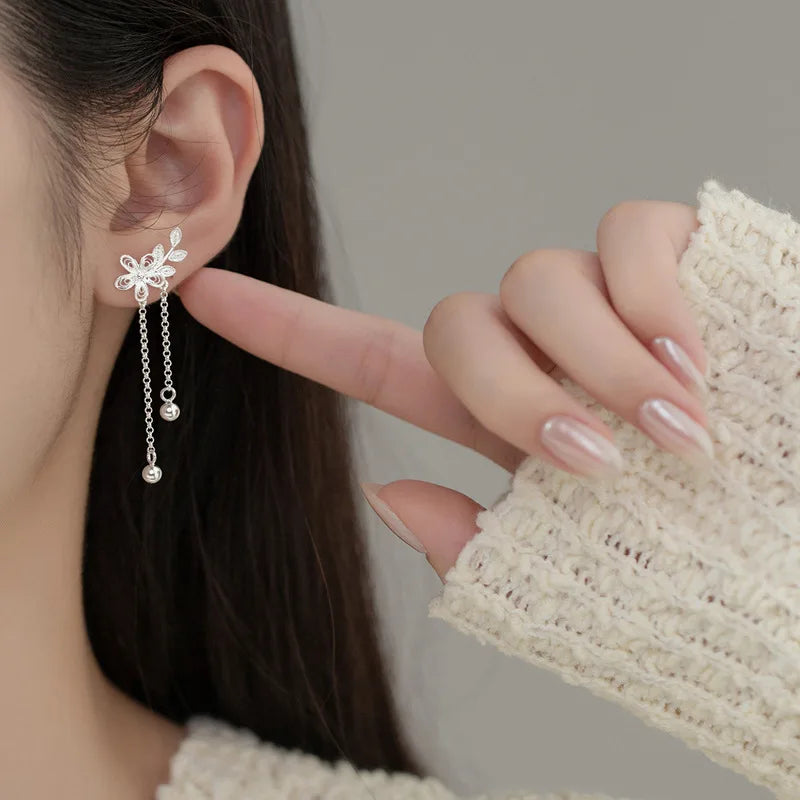 Sterling Silver Peach Blossom Tassel Earrings