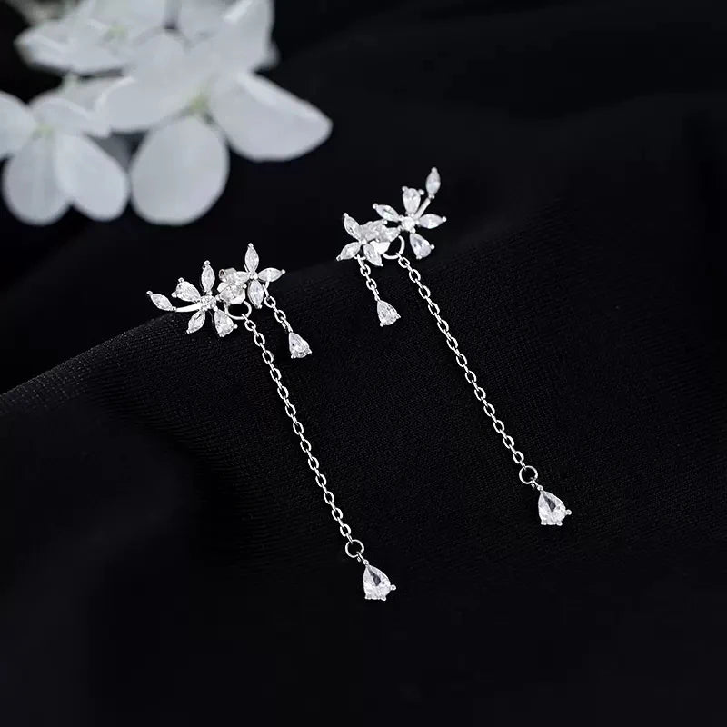 Flower Tassel Earrings in Silver for Women