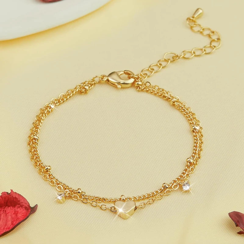 Dainty Silver-Plated Heart Charm Anklet Set for Women & Girls