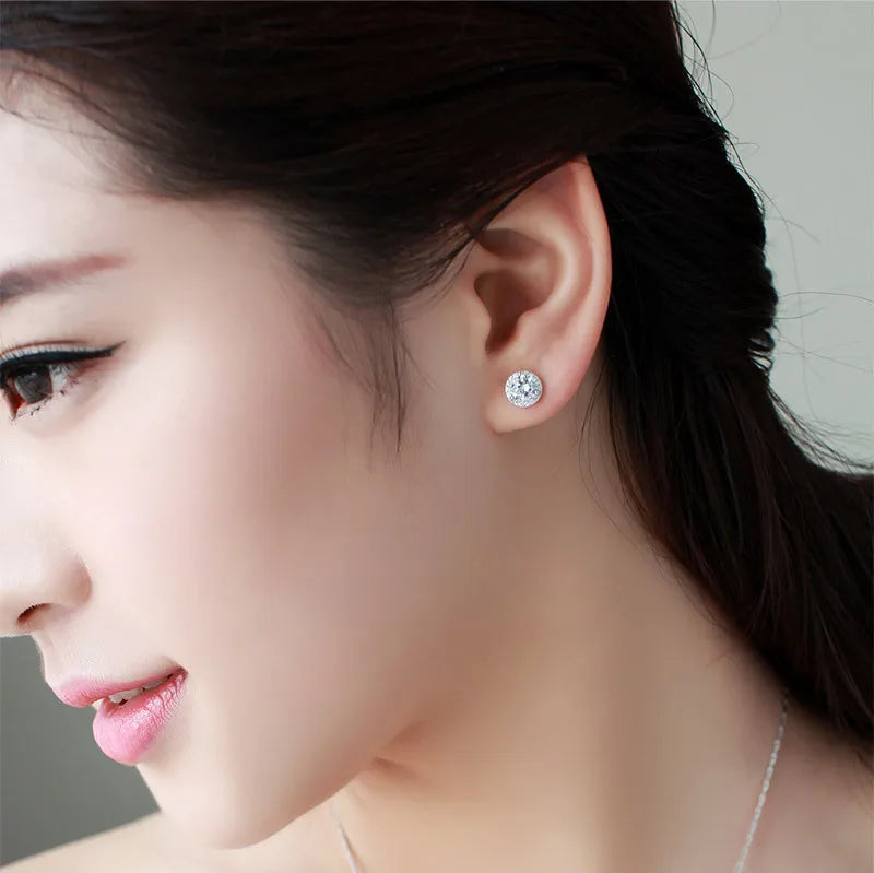 Luxury Crystal Round Stud Earrings in Sterling Silver