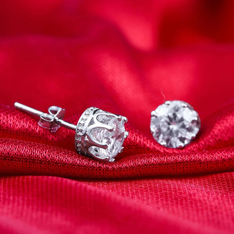 Luxury Crystal Round Stud Earrings in Sterling Silver