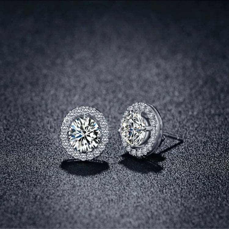 Luxury Crystal Round Stud Earrings in Sterling Silver