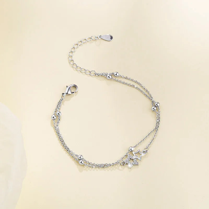 Romantic Sterling Silver Bracelet with Heart and Bead Charms