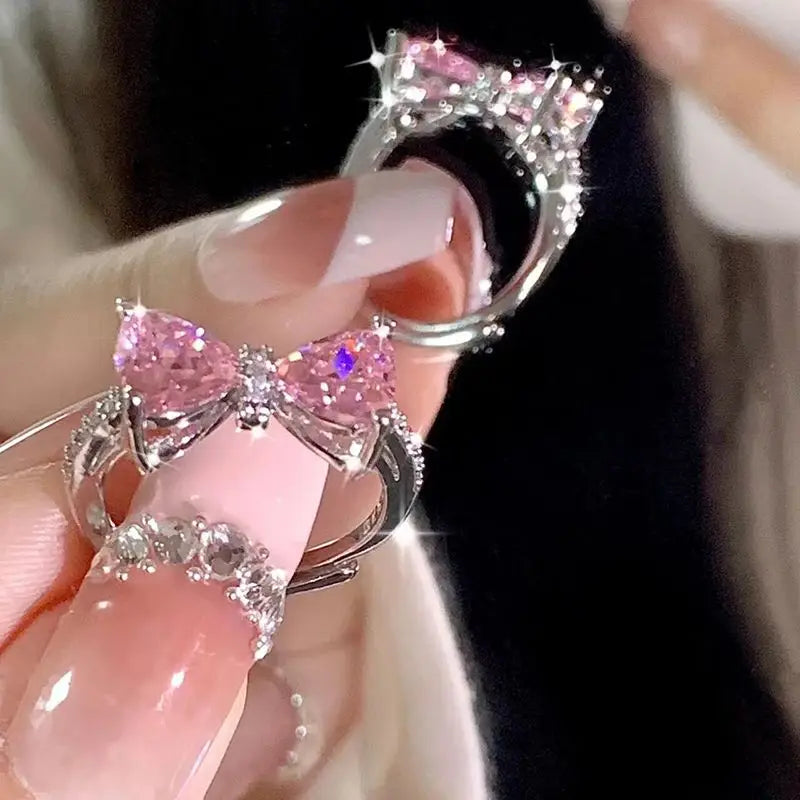 Pink Crystal Heart Ring for Women