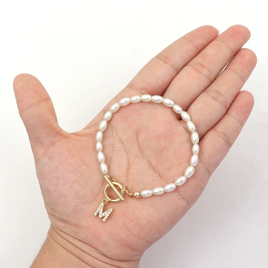 Trendy Pave Zircon Initial Bracelet with Pearls