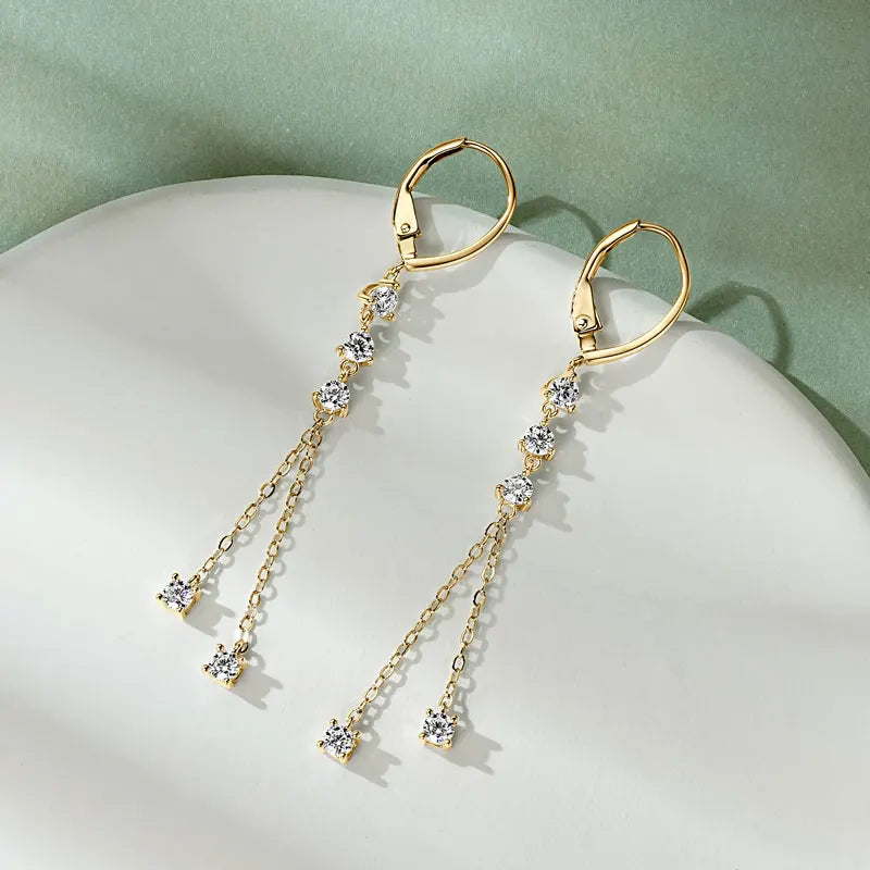 Women’s Long Moissanite Tassel Earrings in Silver