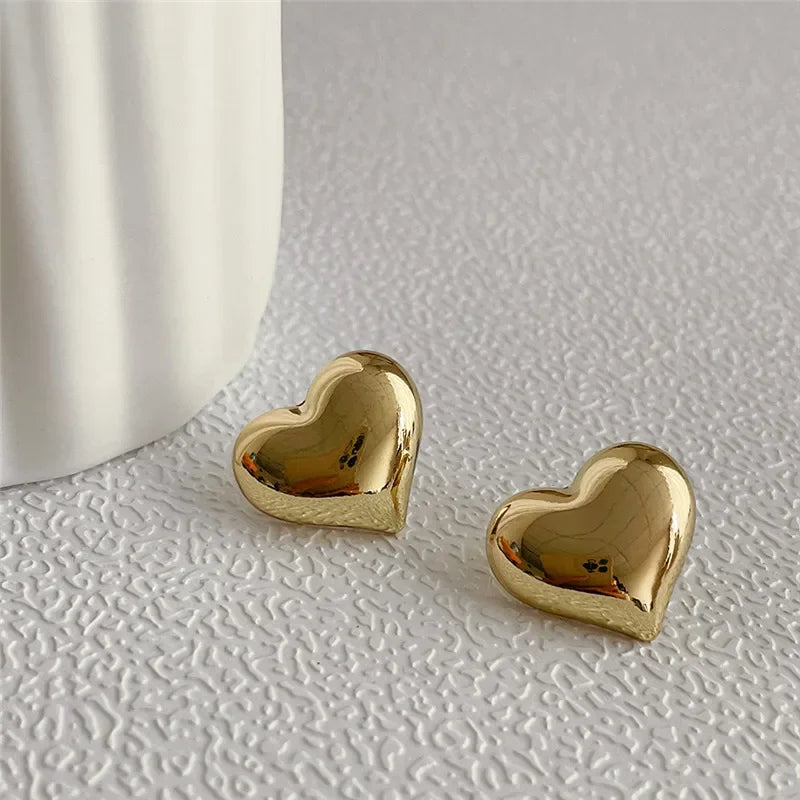 LATS Smooth Gold Heart Earrings for Women .