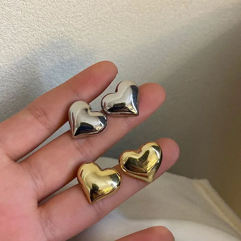 LATS Smooth Gold Heart Earrings for Women .