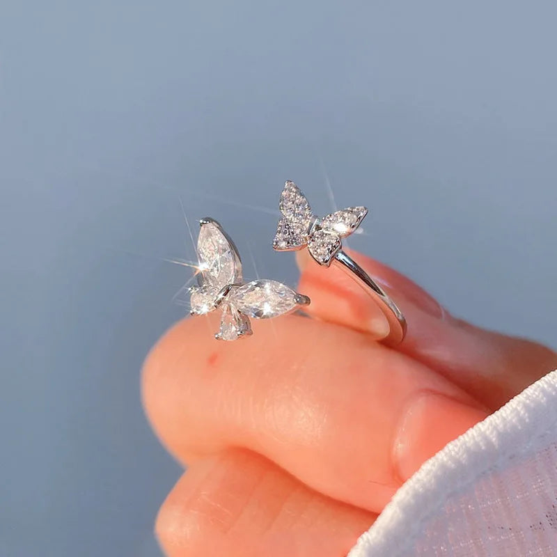 Luxury Butterfly Zircon Silver Ring for Weddings