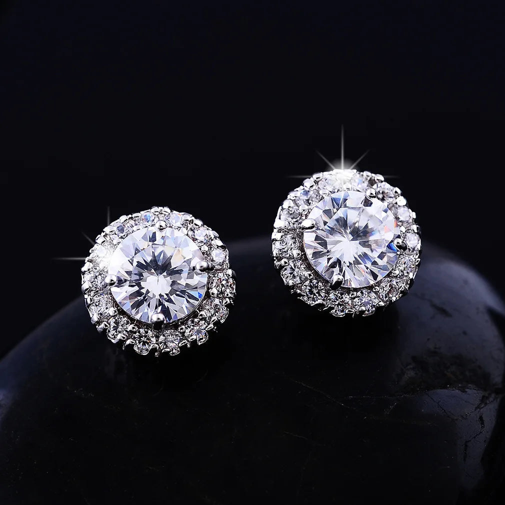 Luxury Crystal Round Stud Earrings in Sterling Silver