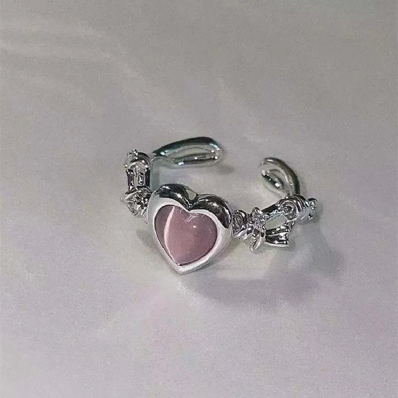 Pink Crystal Heart Ring for Women