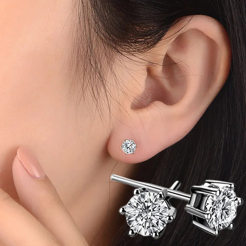 Luxury Crystal Round Stud Earrings in Sterling Silver