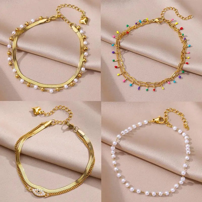 Summer Gold Anklet with Pearl Detail