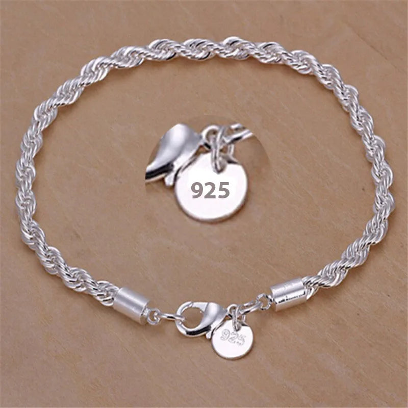 Sterling Silver Rope Chain Bracelet for Men & Women – Stylish Everyday Jewelry