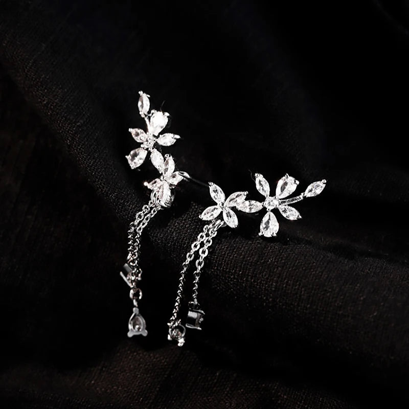 Flower Tassel Earrings in Silver for Women