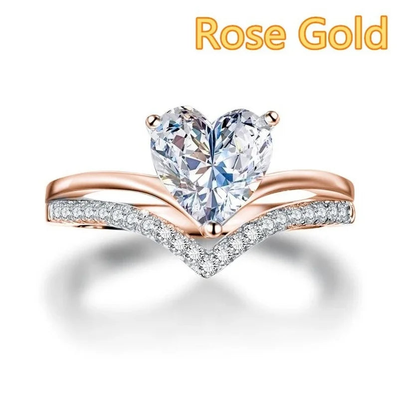 Silver Heart Zircon Ring Set for Women - Bridal & Engagement Jewelry