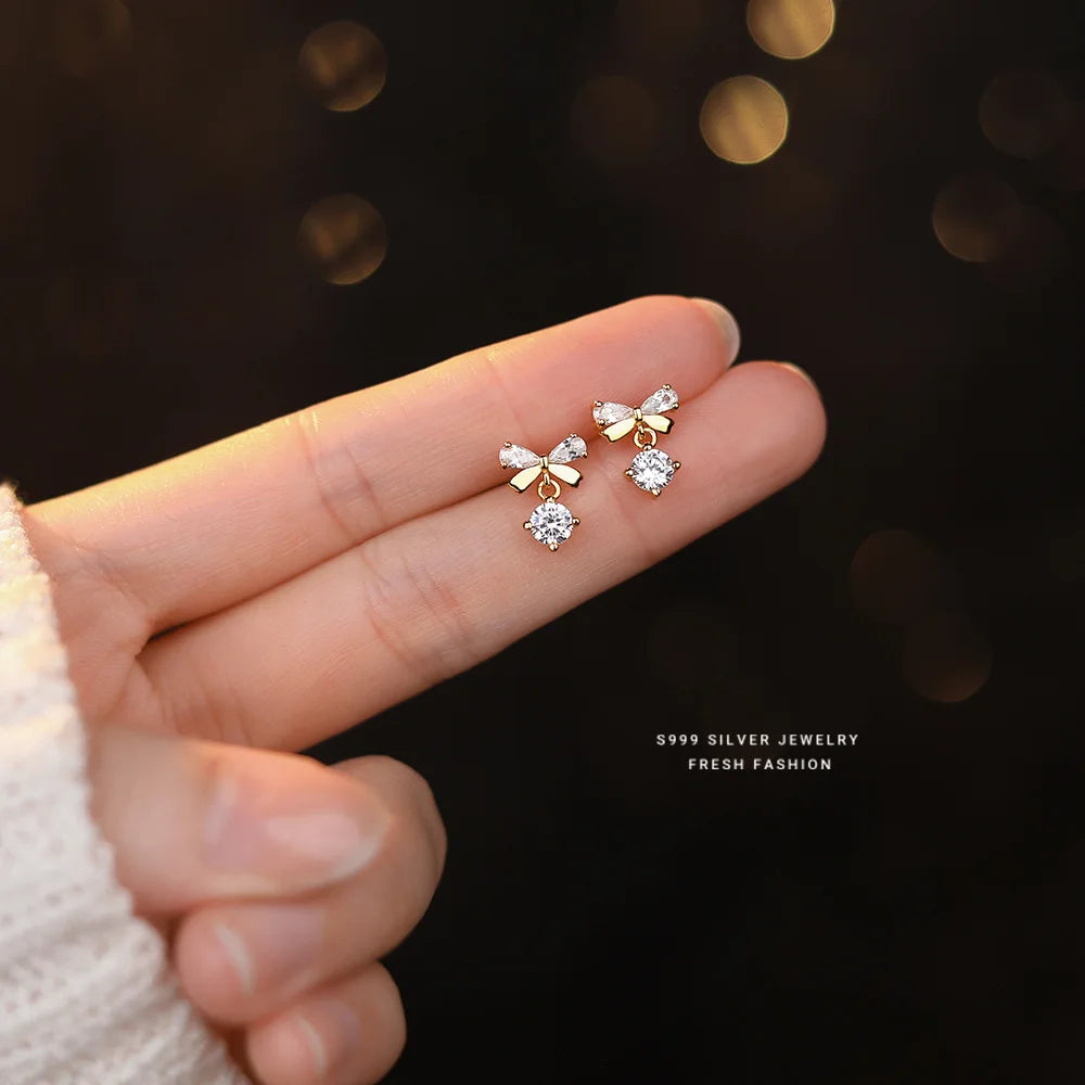 Silver Bow Stud Earrings