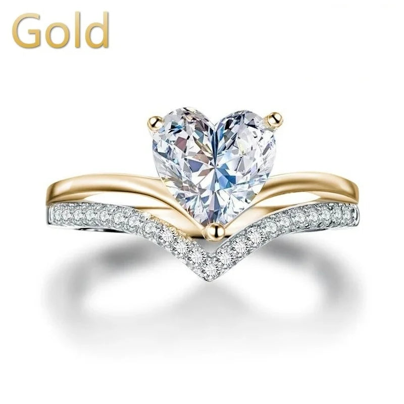 Silver Heart Zircon Ring Set for Women - Bridal & Engagement Jewelry