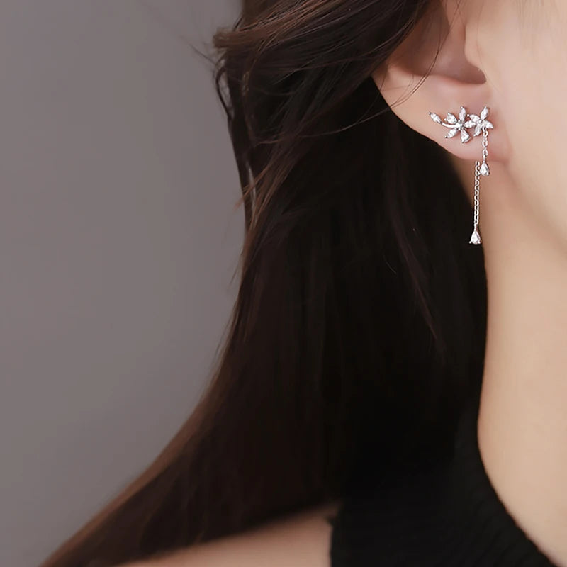 Flower Tassel Earrings in Silver for Women