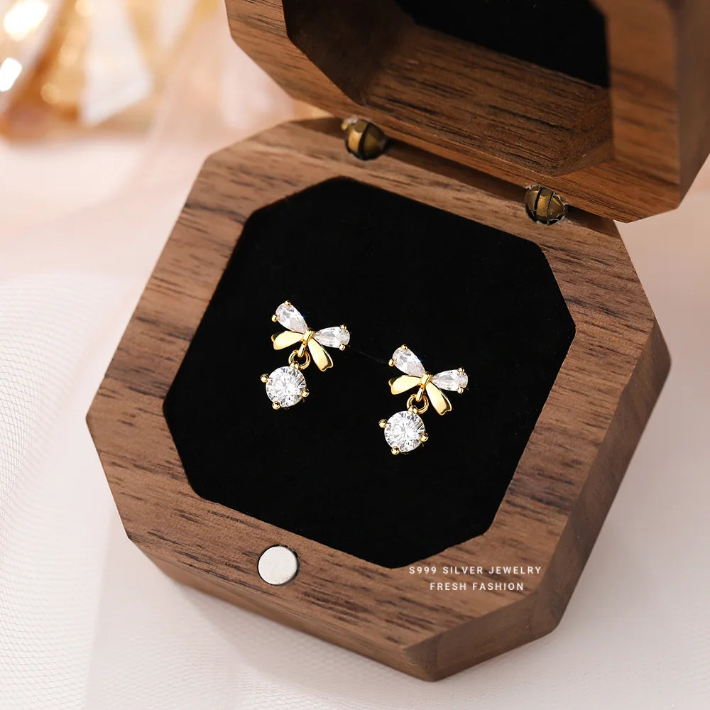 Silver Bow Stud Earrings