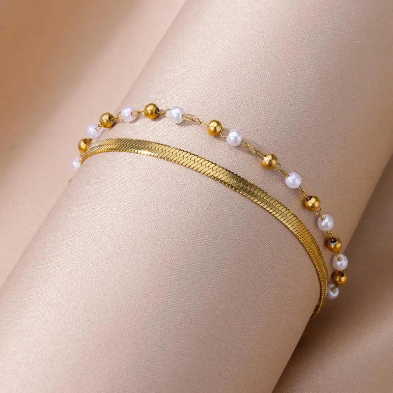 Summer Gold Anklet with Pearl Detail