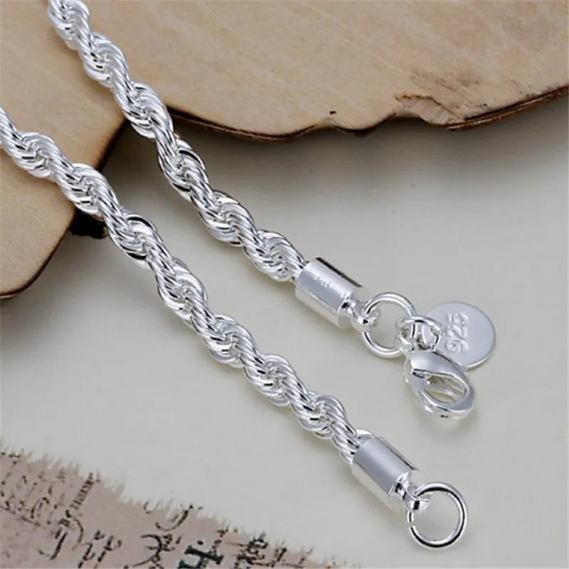 Sterling Silver Rope Chain Bracelet for Men & Women – Stylish Everyday Jewelry