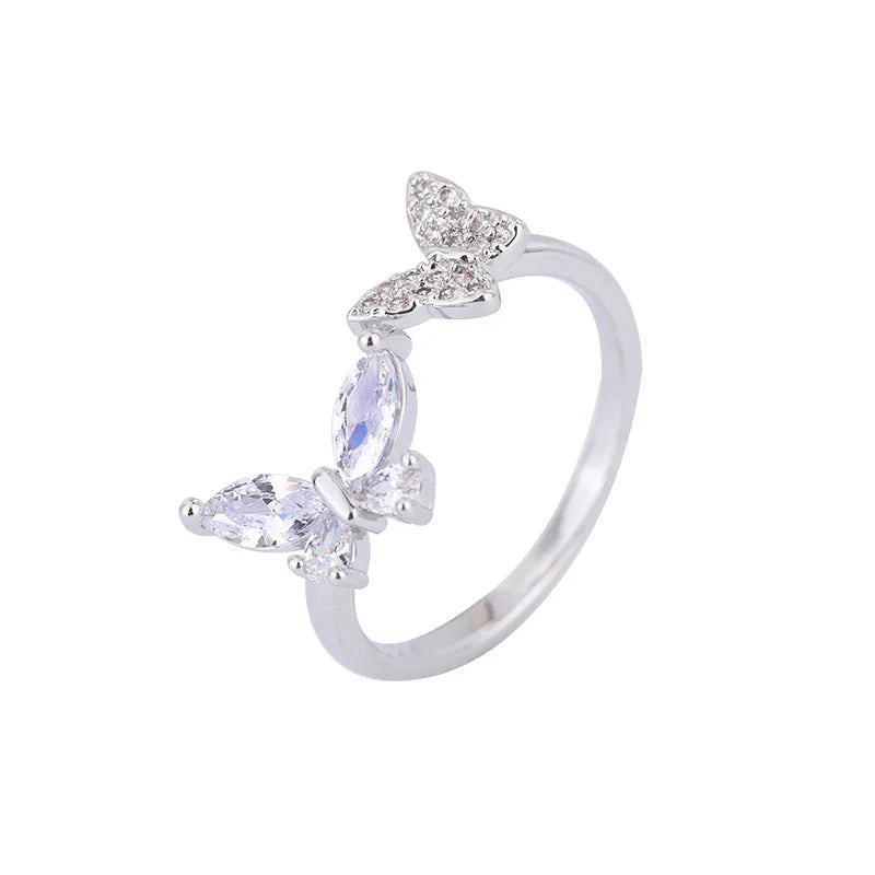 Luxury Butterfly Zircon Silver Ring for Weddings