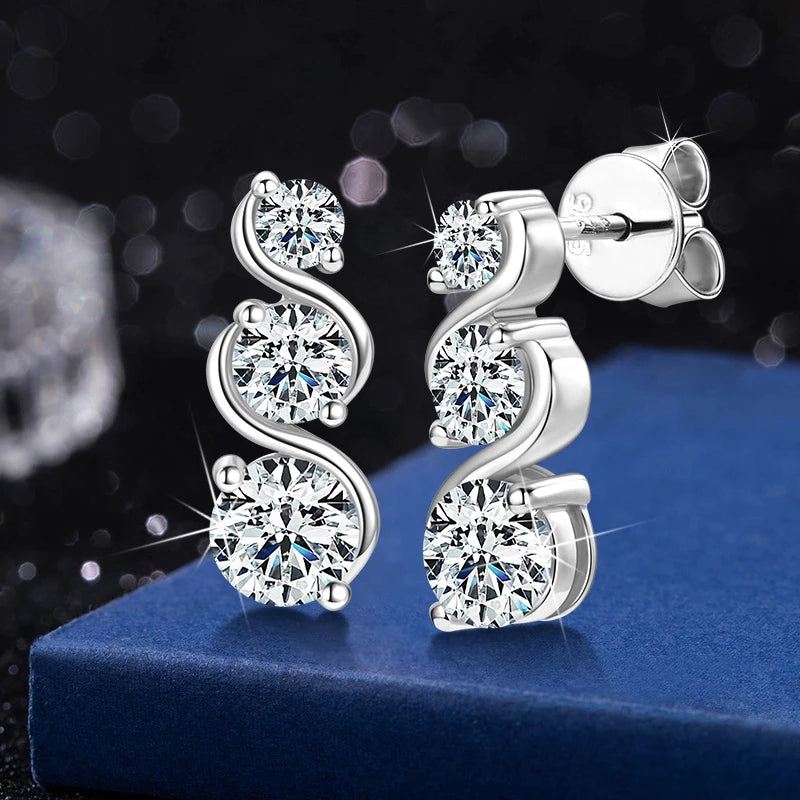 Sterling Silver Twisted Moissanite Earrings for Women