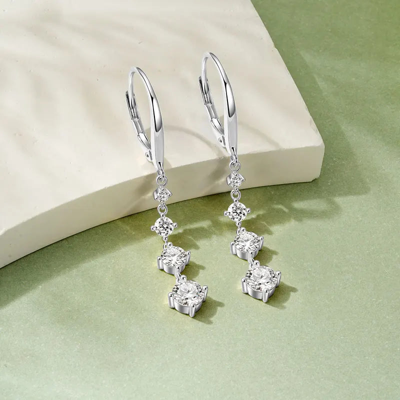 Sterling Silver Long Moissanite Dangle Earrings
