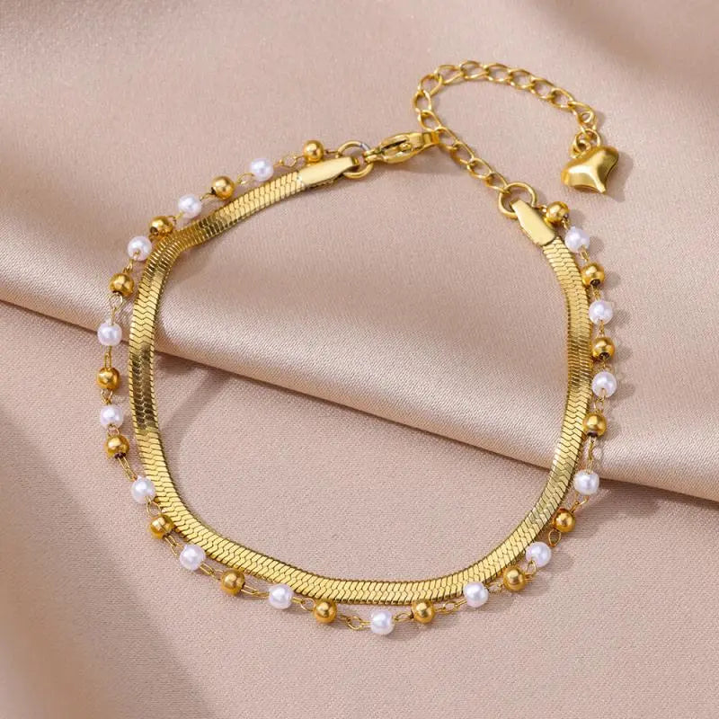 Summer Gold Anklet with Pearl Detail