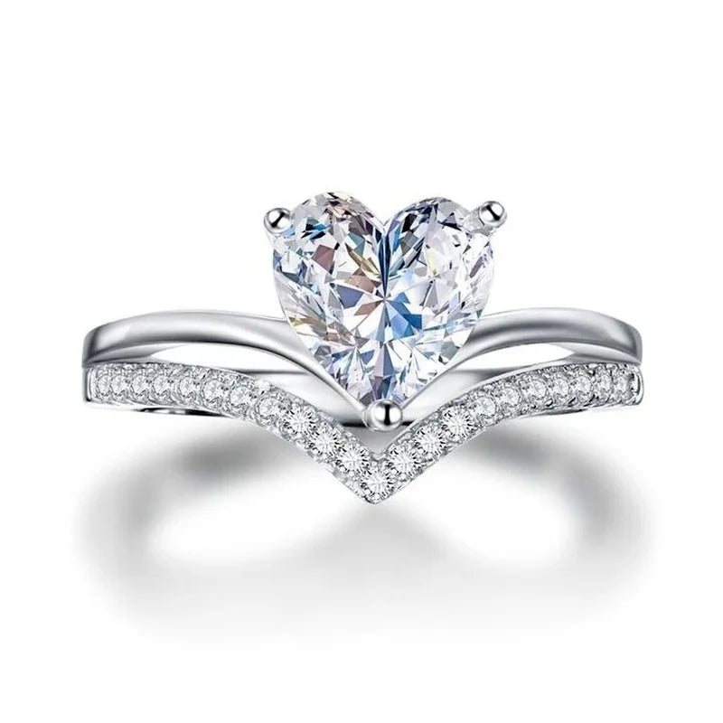 Silver Heart Zircon Ring Set for Women - Bridal & Engagement Jewelry