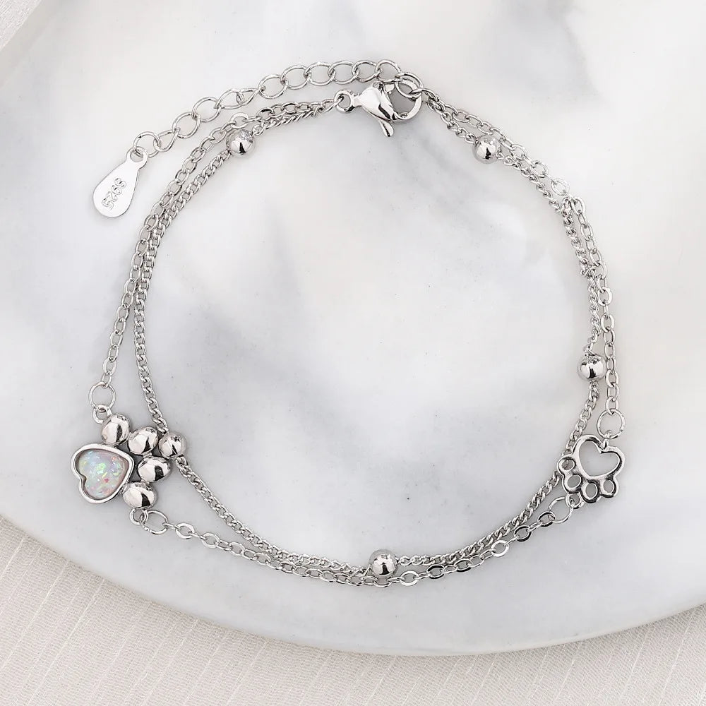 Romantic Sterling Silver Bracelet with Heart and Bead Charms