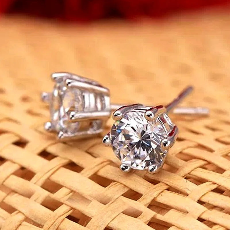 Luxury Crystal Round Stud Earrings in Sterling Silver