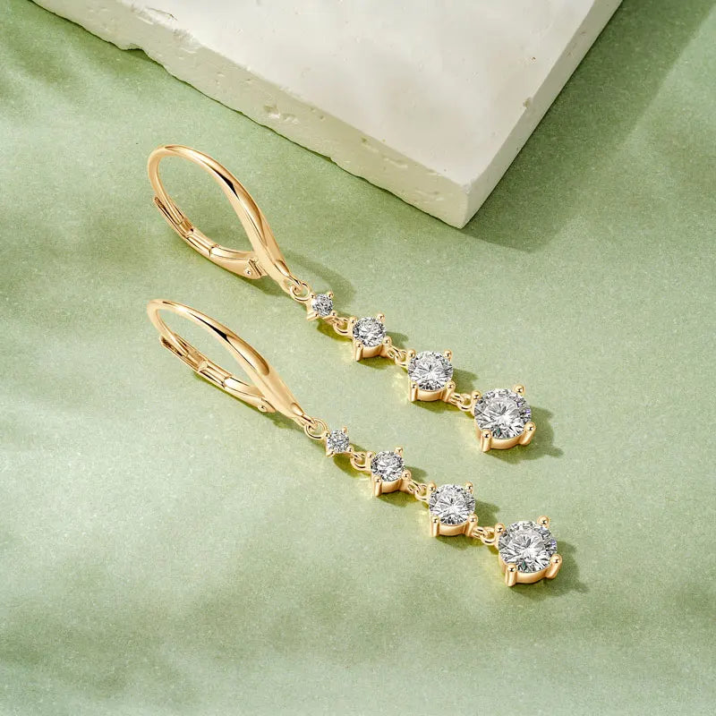 Sterling Silver Long Moissanite Dangle Earrings