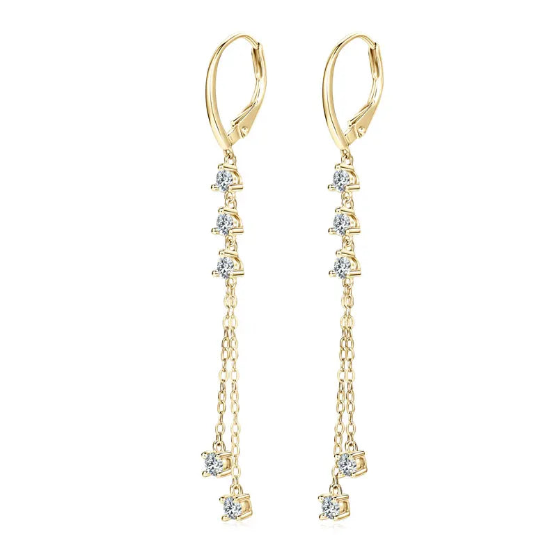 Women’s Long Moissanite Tassel Earrings in Silver