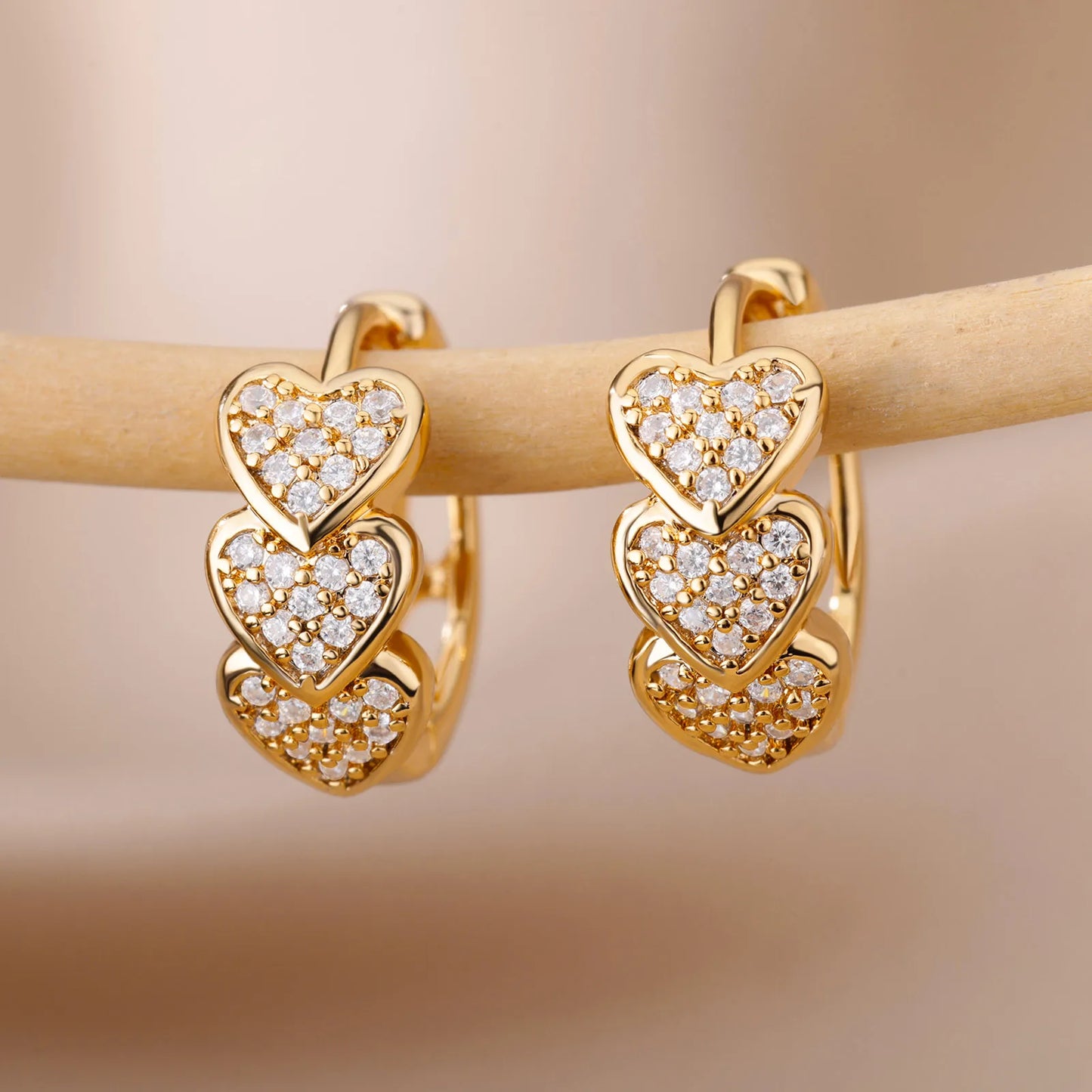 Gold-Plated Heart Hoop Earrings - Trendy Stainless Steel