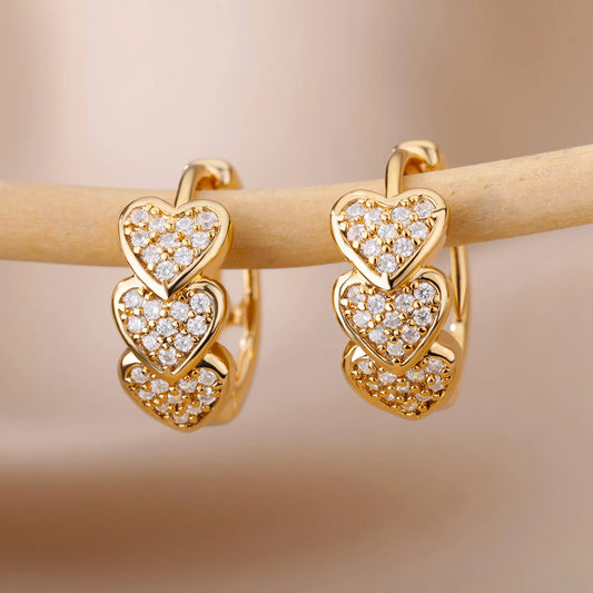 Gold-Plated Heart Hoop Earrings - Trendy Stainless Steel