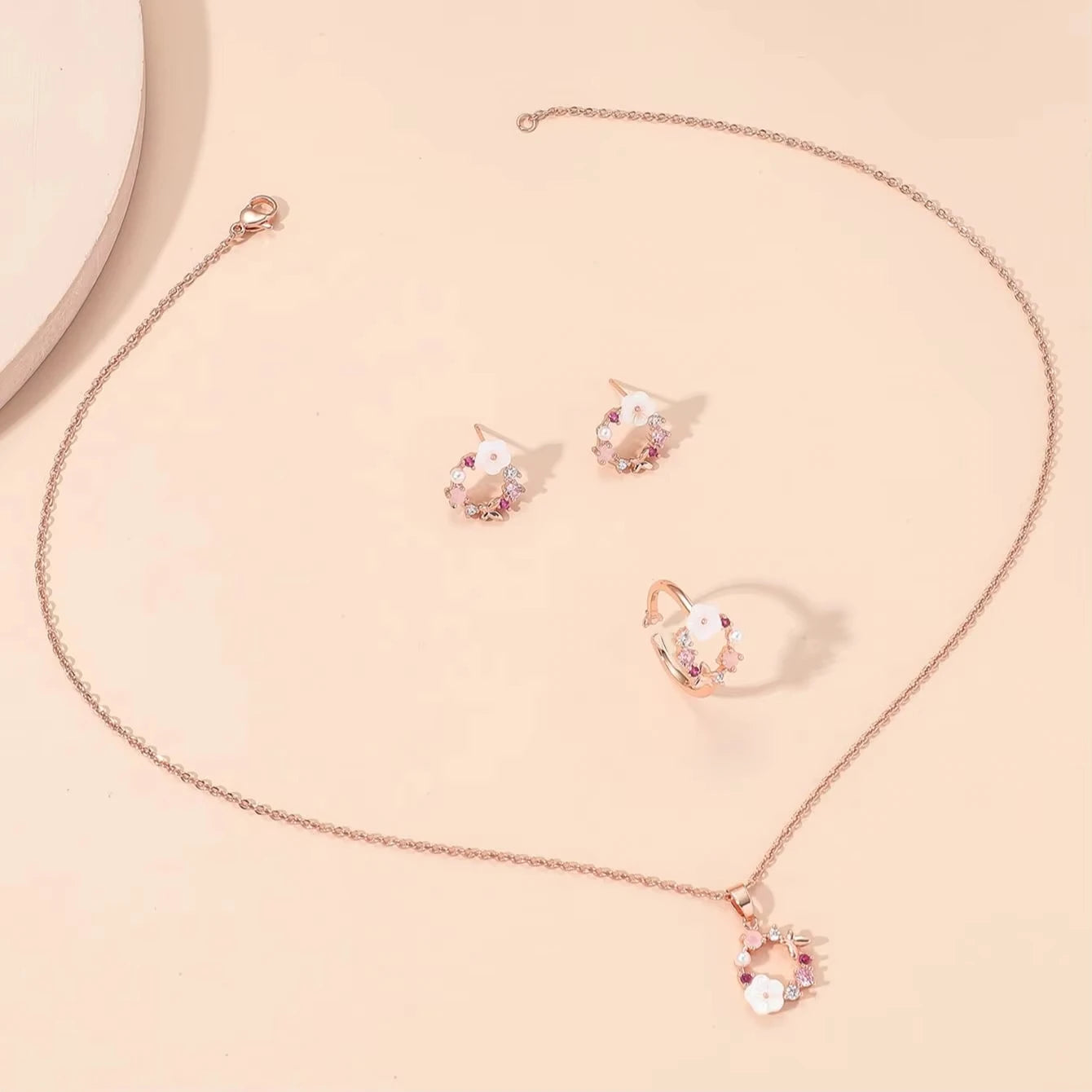 Rose Gold Flower Jewelry Set
