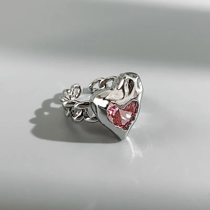 Pink Crystal Heart Ring for Women