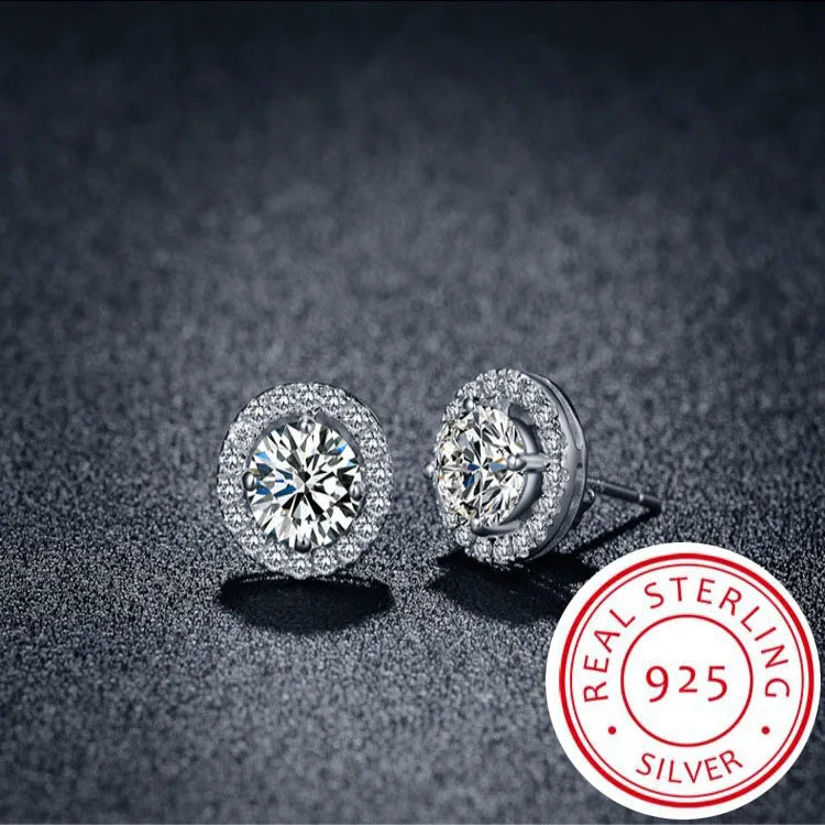 Luxury Crystal Round Stud Earrings in Sterling Silver