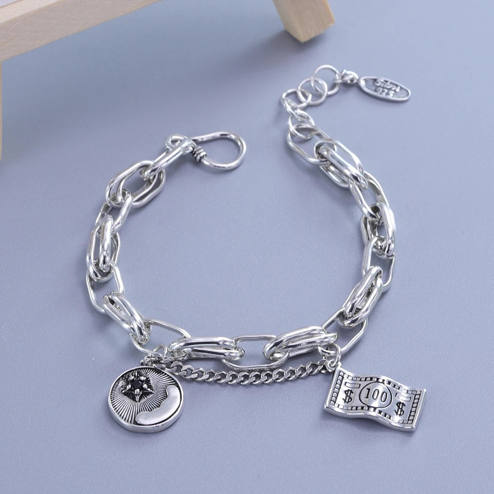 Romantic Sterling Silver Bracelet with Heart and Bead Charms