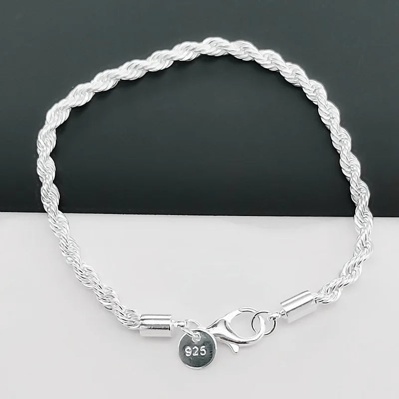 Sterling Silver Rope Chain Bracelet for Men & Women – Stylish Everyday Jewelry