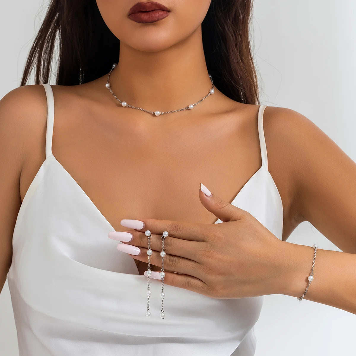 Women's Pearl Jewelry Set – Classic Choker & Bangle Combo