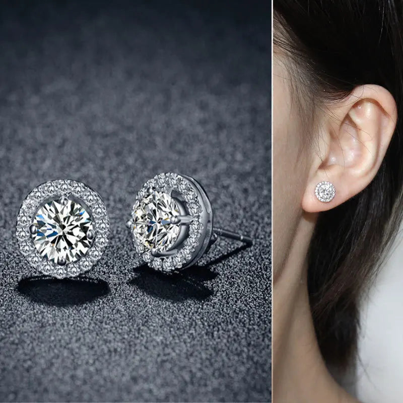 Luxury Crystal Round Stud Earrings in Sterling Silver