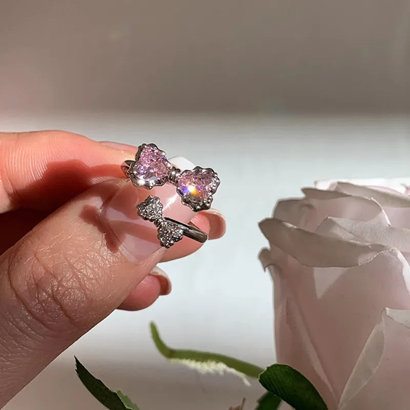 Pink Crystal Heart Ring for Women