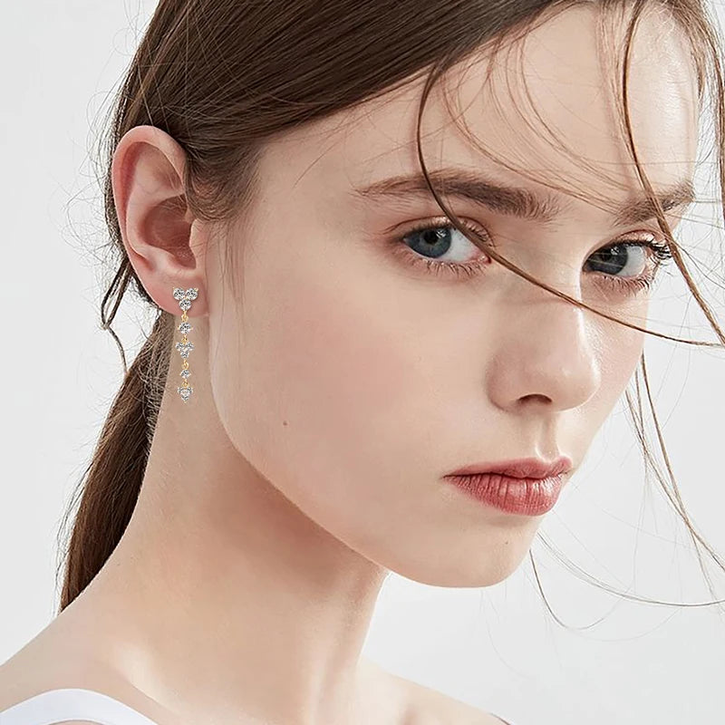 Long Moissanite Drop Earrings in 925 Silver