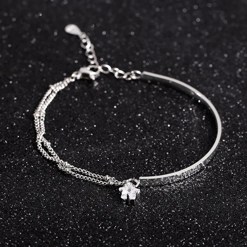 Romantic Sterling Silver Bracelet with Heart and Bead Charms