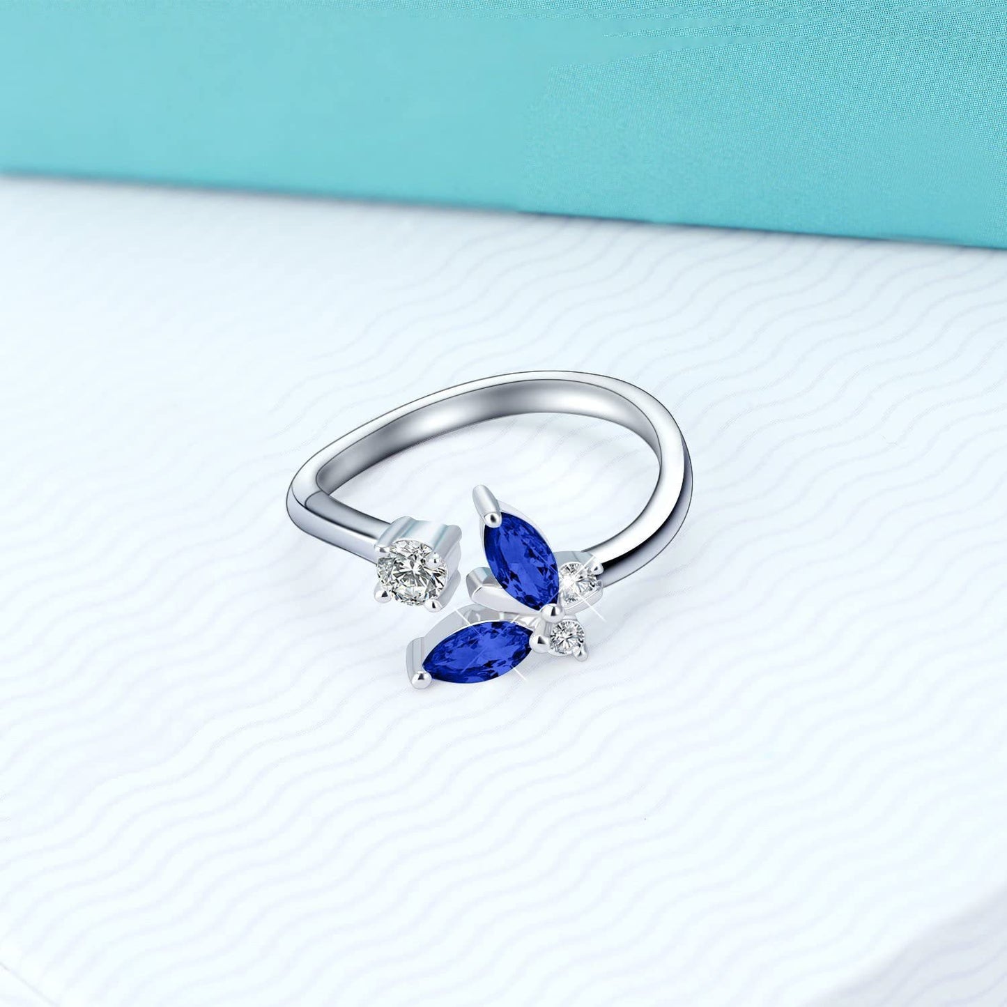 Butterfly Crystal Ring – Sterling Silver & Sapphire Blue