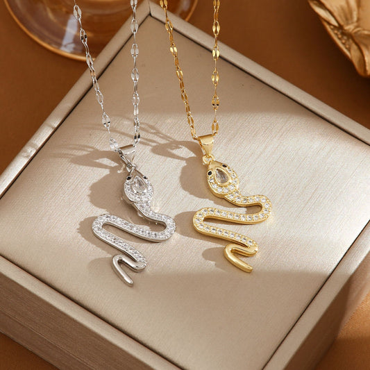 Elegant Snake Necklace with Rhinestones