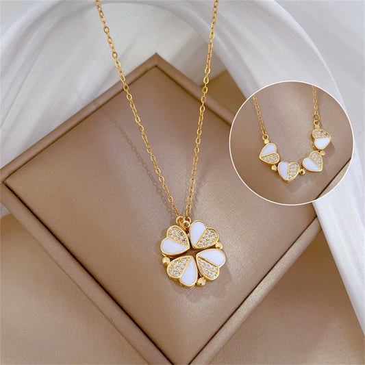 Crystal Heart Clover Necklace for Women